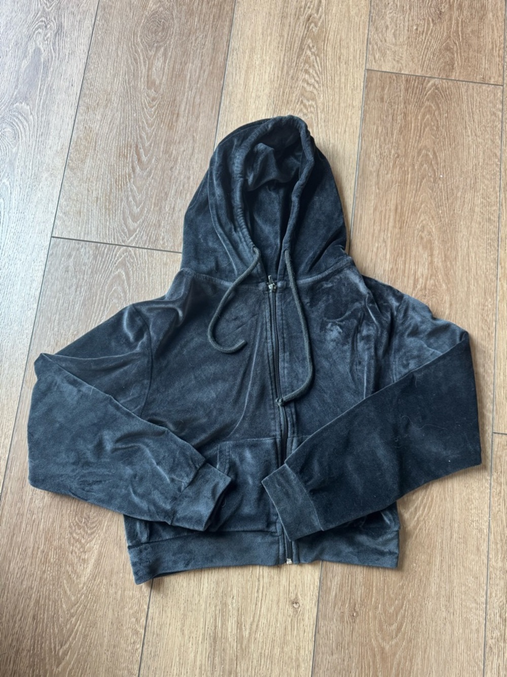 Refuge Black Velour Plush Cropped Zip Jacket